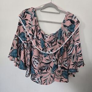 Anthropoligie Off The Shoulder Flowy Tropical Floral Vacation Print Top Sz XL